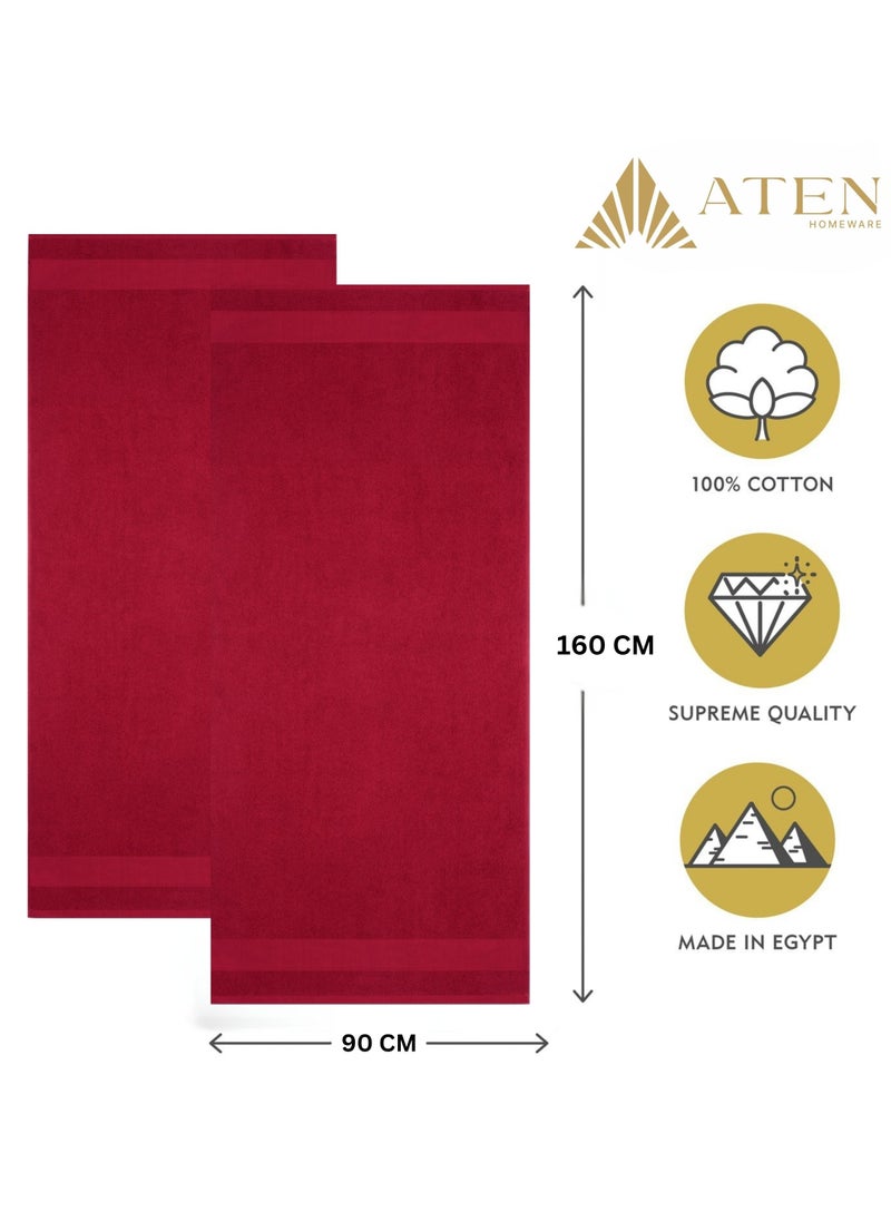 Aten Homeware ATEN Homeware Supreme Egyptian Cotton Bath Sheet Set – 2 Piece Set with 2 Jumbo Size Bath Sheets 90 x 160 cm, Ultra Soft, Highly Absorbent, OEKO-TEX Certified, Made in Egypt - (Cranberry) - 2 PIECES  - Image 2