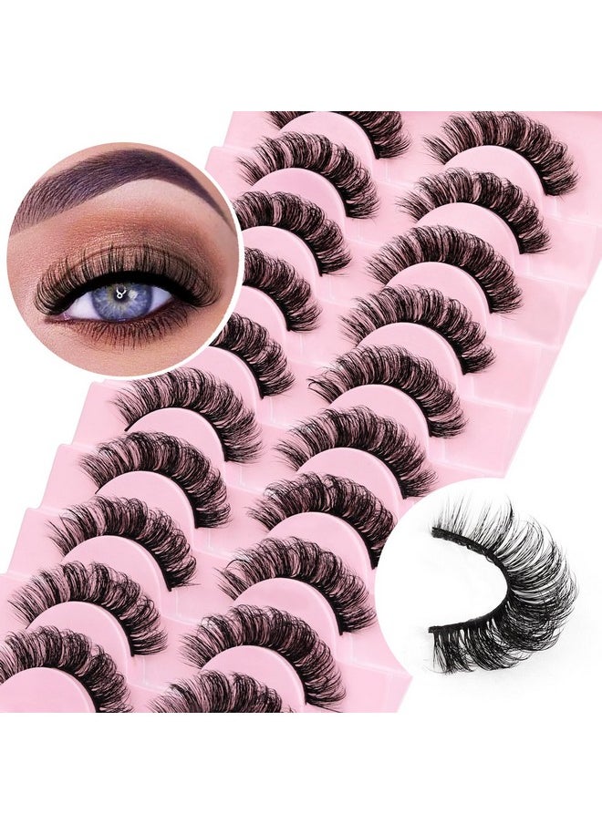 Ahrikiss Ahrikiss Russian Strip Lashes D Curl Fluffy False Eyelashes Wispy Natural Mink Lashes Look Like Extensions 10 Pairs Pack Fluffy 3D Volume Fake Lashes (D03)  - Image 1