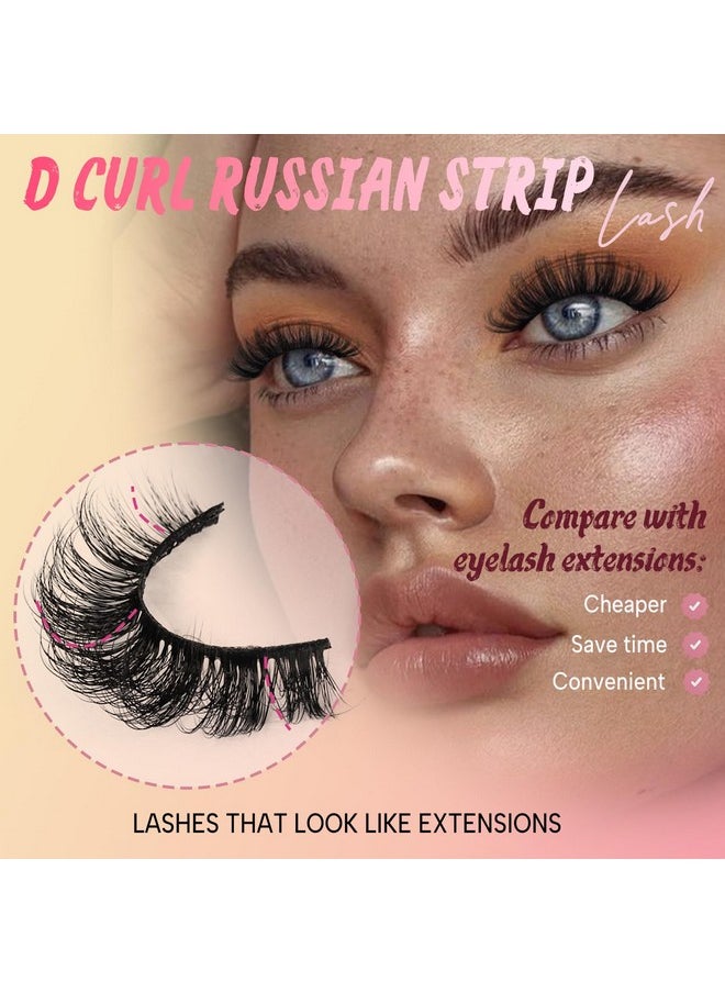 Ahrikiss Ahrikiss Russian Strip Lashes D Curl Fluffy False Eyelashes Wispy Natural Mink Lashes Look Like Extensions 10 Pairs Pack Fluffy 3D Volume Fake Lashes (D03)  - Image 3