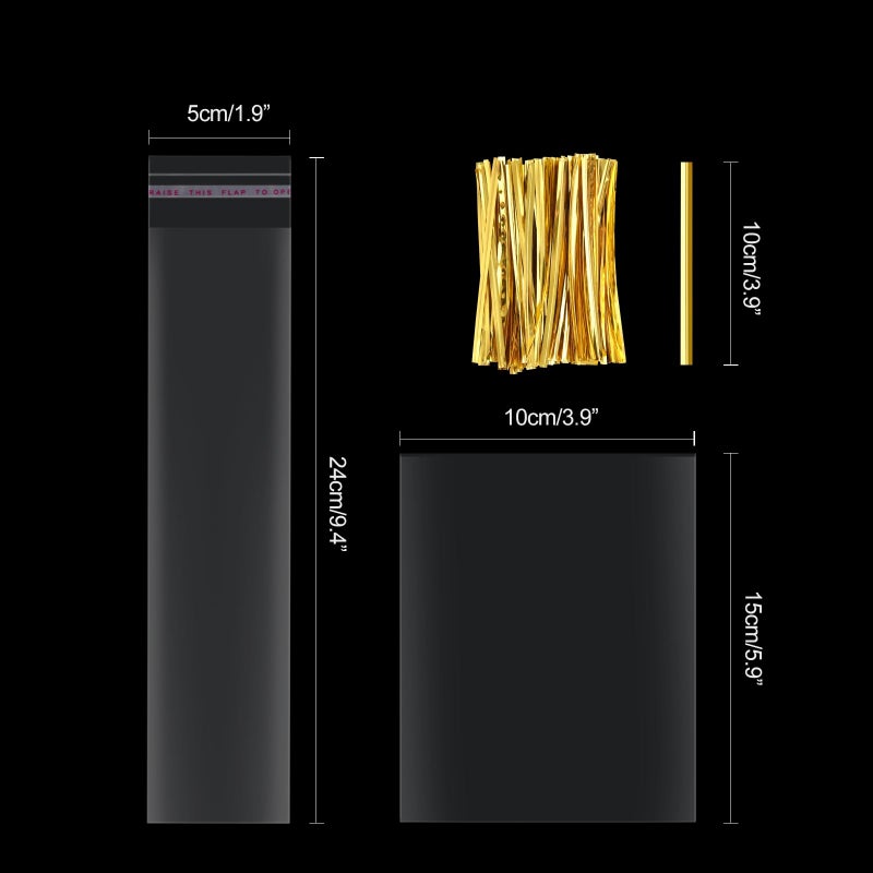 ASTARON 200 Pcs Pretzel Bags with Ties Pretzel Rod Bags Self Adhesive Birthday Party Treat Bags, Pretzels Sticks Individual Clear Cellophane Bags for Cookies Candies - Image 2