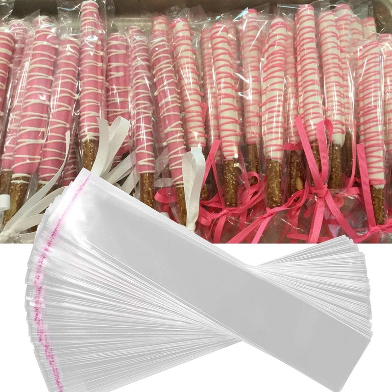 ASTARON 200 Pcs Pretzel Bags with Ties Pretzel Rod Bags Self Adhesive Birthday Party Treat Bags, Pretzels Sticks Individual Clear Cellophane Bags for Cookies Candies - Image 3
