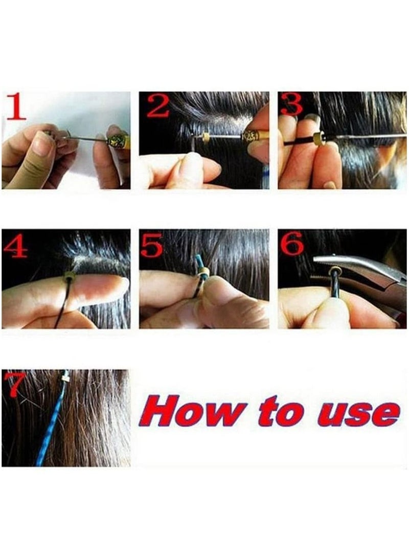 إستيل مجموعة أدوات إزالة وصلات الشعر بما في ذلك كماشة إبرة سحب دقيقة مكونة من 100 قطعة سوداء و 100 قطعة حلقات نانو من السيليكون الأشقر من الخرز - Image 4