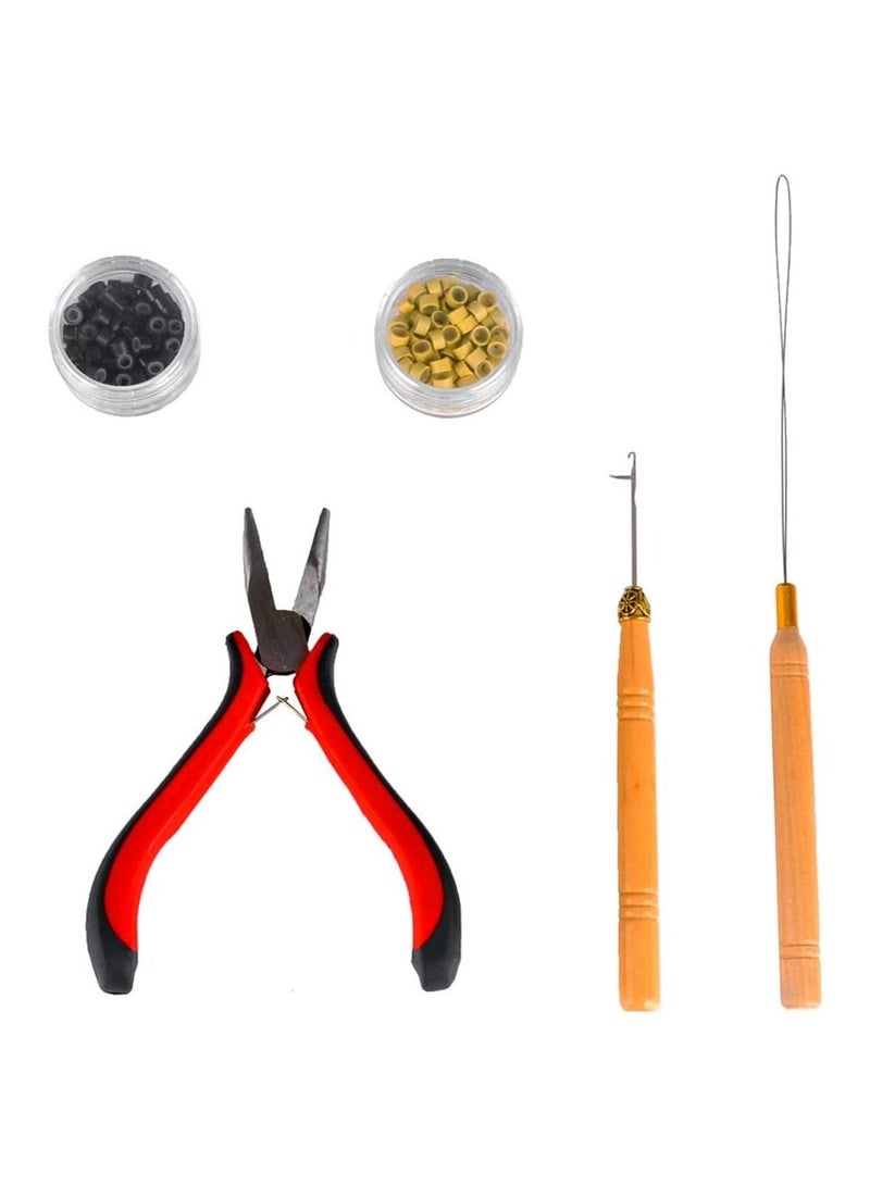 إستيل مجموعة أدوات إزالة وصلات الشعر بما في ذلك كماشة إبرة سحب دقيقة مكونة من 100 قطعة سوداء و 100 قطعة حلقات نانو من السيليكون الأشقر من الخرز - Image 1