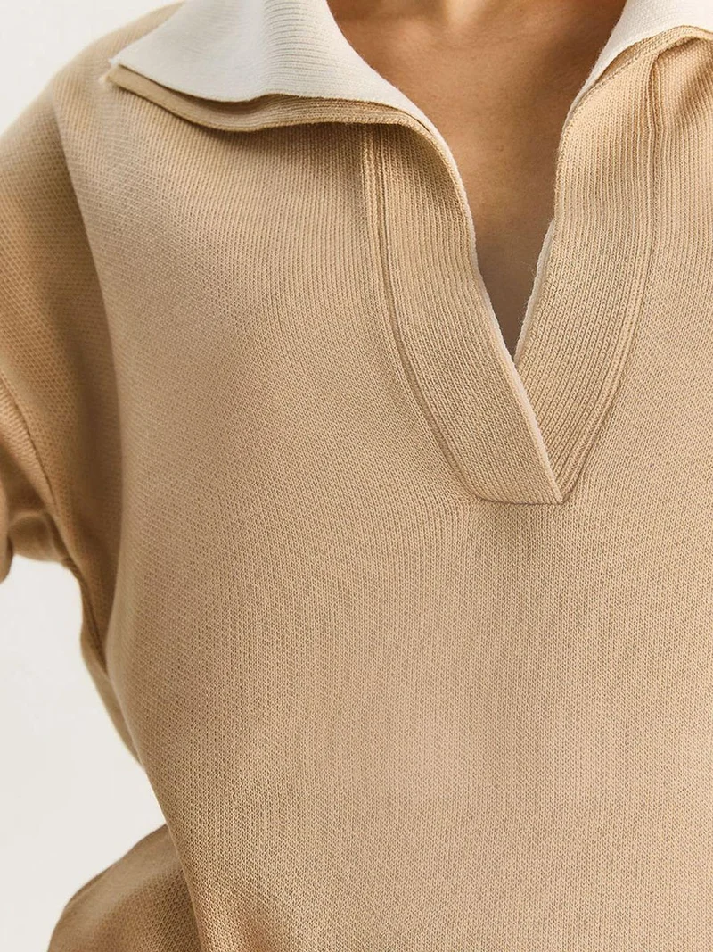 Bianco Lucci LUCCI Ribbed Color Blocked Sweater with Shirt Collar