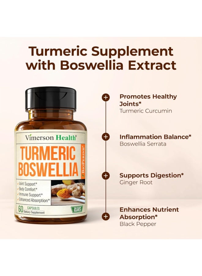 Vimerson Health Turmeric Curcumin Supplement with Boswellia Serrata, Ginger Root, Organic Turmeric Powder & Black Pepper - 95% Curcuminoids Turmeric Supplement - 60 Gluten Free Tumeric Boswellia Extract Capsules - Image 2