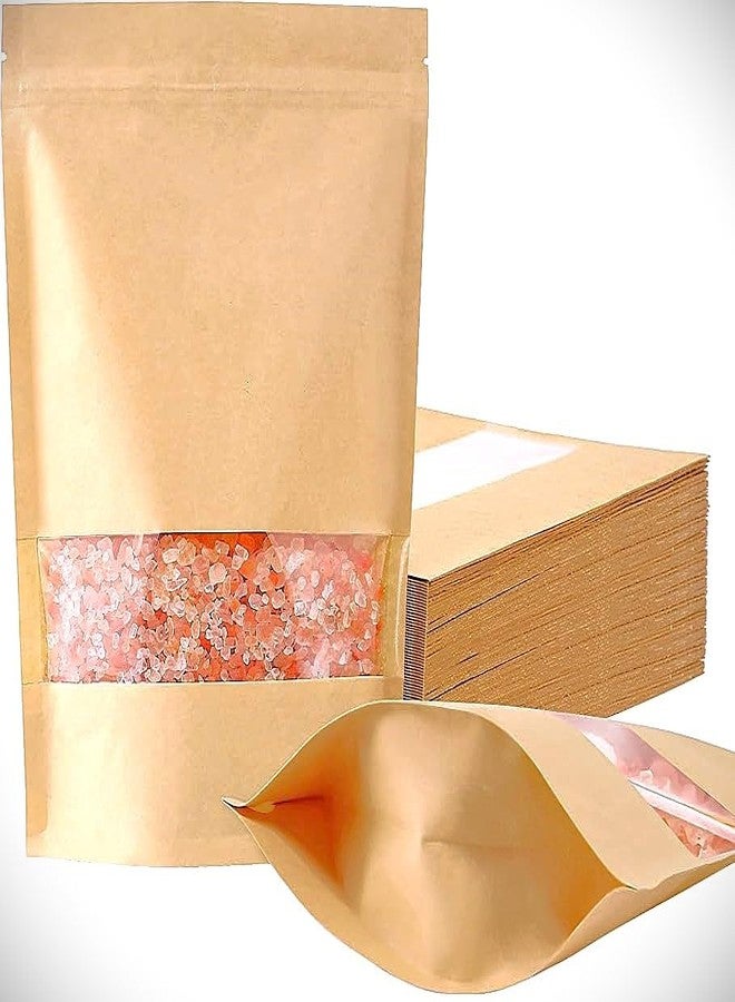 Birud 50 Pack Kraft Paper Stand Up Bags, Transparent Window and Tear Notch for Multiple Storage, Waterproof Layer That Can Prevent Your Food Fresh (5.5 X 7.9 Inches OR 14 X 20 Cm) - Image 1