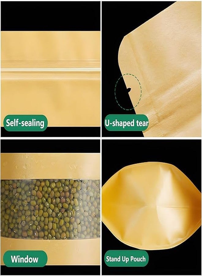 Birud 50 Pack Kraft Paper Stand Up Bags, Transparent Window and Tear Notch for Multiple Storage, Waterproof Layer That Can Prevent Your Food Fresh (5.5 X 7.9 Inches OR 14 X 20 Cm) - Image 2