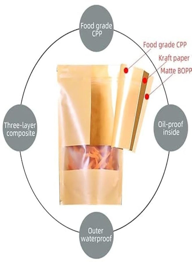 Birud 50 Pack Kraft Paper Stand Up Bags, Transparent Window and Tear Notch for Multiple Storage, Waterproof Layer That Can Prevent Your Food Fresh (5.5 X 7.9 Inches OR 14 X 20 Cm) - Image 3