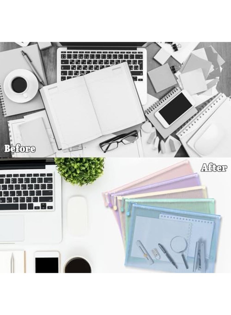 SYOSI 10 عبوة حقيبة شبكية بسحاب A4، مجلدات كبيرة الحجم بسحاب، حقيبة تخزين كتب نصية شفافة، حقائب ملفات بسحاب لمستلزمات المكتب لطلاب المدارس (5 ألوان) - Image 3