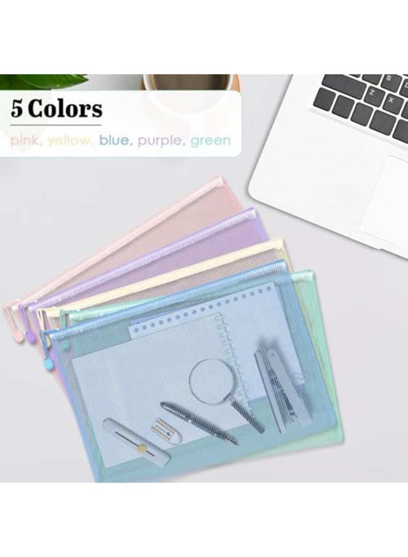 SYOSI 10 عبوة حقيبة شبكية بسحاب A4، مجلدات كبيرة الحجم بسحاب، حقيبة تخزين كتب نصية شفافة، حقائب ملفات بسحاب لمستلزمات المكتب لطلاب المدارس (5 ألوان) - Image 4