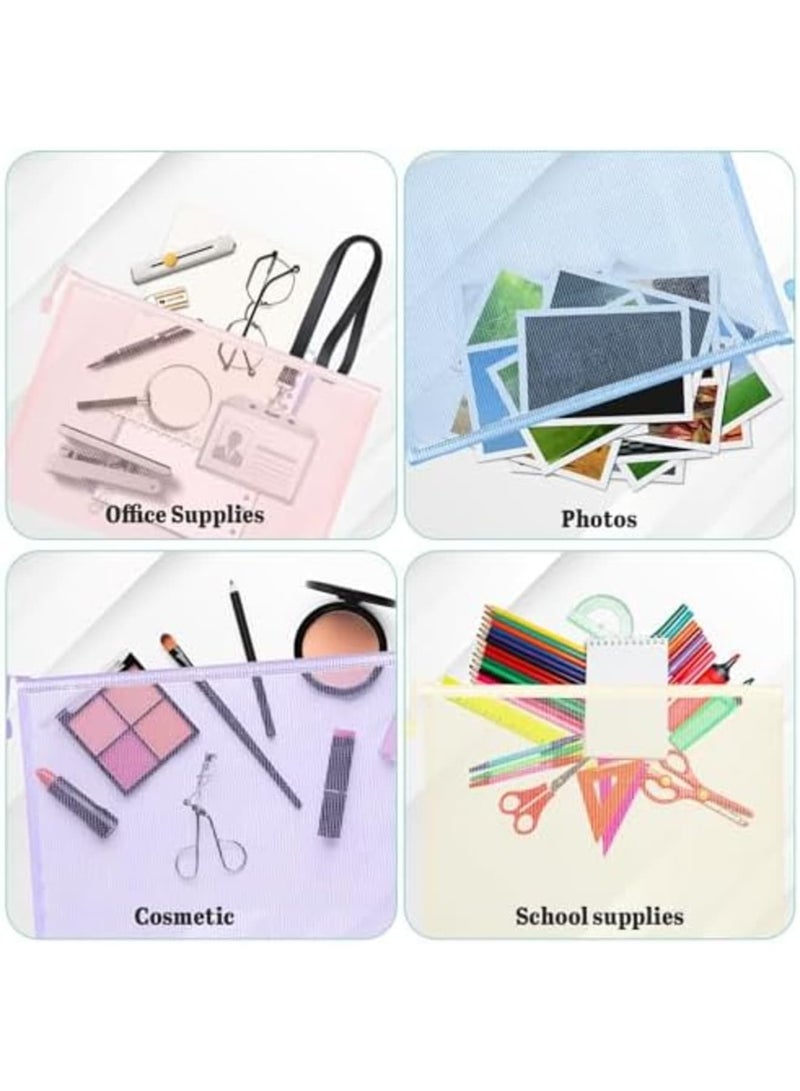 SYOSI 10 عبوة حقيبة شبكية بسحاب A4، مجلدات كبيرة الحجم بسحاب، حقيبة تخزين كتب نصية شفافة، حقائب ملفات بسحاب لمستلزمات المكتب لطلاب المدارس (5 ألوان) - Image 2