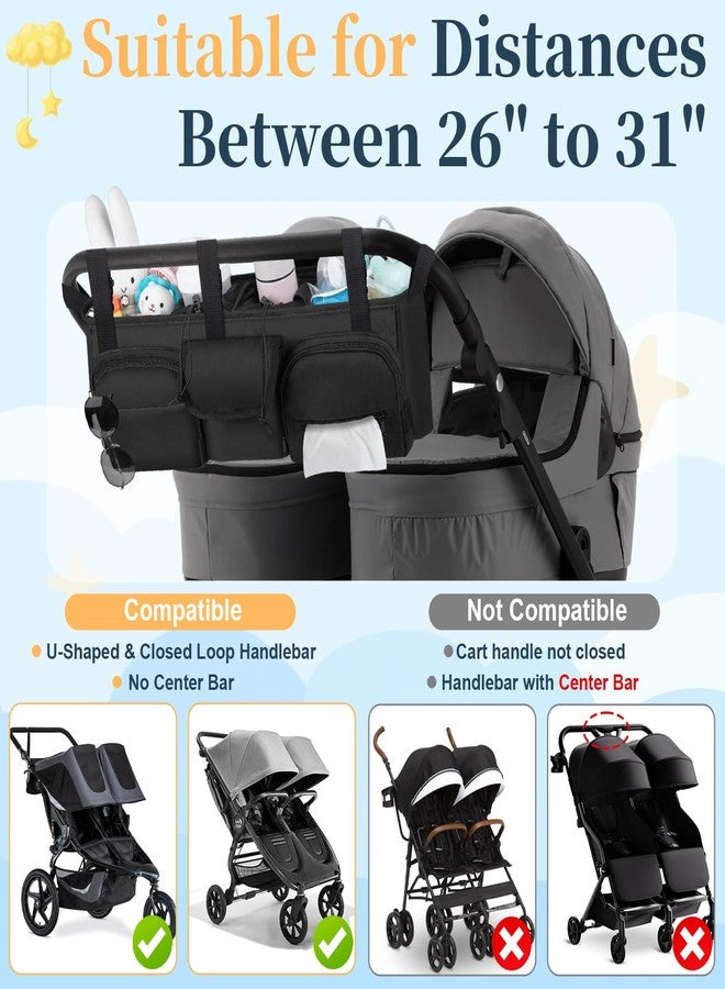 منظم عربة أطفال مزدوجة متوافق مع عربات Bob Duallie و Baby Jogger City Mini GT2، ملحقات عربة أطفال مزدوجة مع حقيبة تبريد، وحدة تحكم للوالدين، حامل أكواب لعربة الجري المزدوجة - Image 2