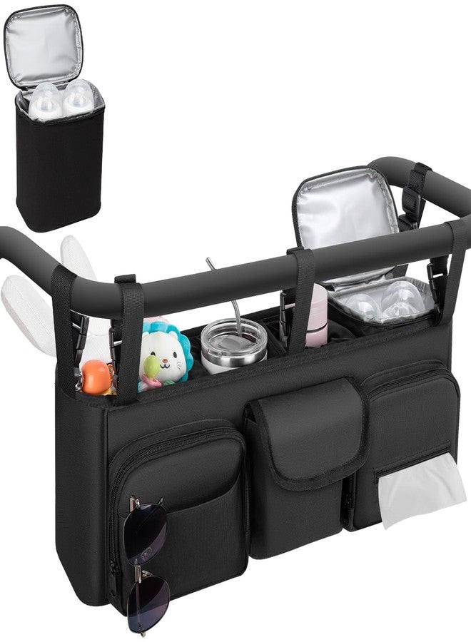 منظم عربة أطفال مزدوجة متوافق مع عربات Bob Duallie و Baby Jogger City Mini GT2، ملحقات عربة أطفال مزدوجة مع حقيبة تبريد، وحدة تحكم للوالدين، حامل أكواب لعربة الجري المزدوجة - Image 1