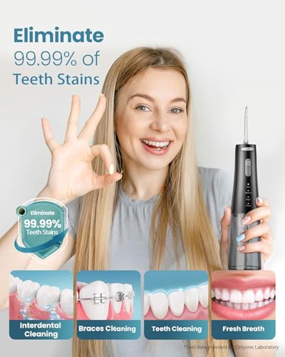 Onlyone Water Dental Flosser, 300ML Portable Oral Irrigator for Teeth, 4 Modes and 5 Jet Tips,Rechargeable Irrigation Cleaner,Electric Flossing Machine Power Flossers & Irrigator Accessories Black - Image 5