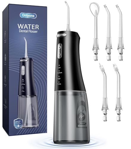Onlyone Water Dental Flosser, 300ML Portable Oral Irrigator for Teeth, 4 Modes and 5 Jet Tips,Rechargeable Irrigation Cleaner,Electric Flossing Machine Power Flossers & Irrigator Accessories Black - Image 1