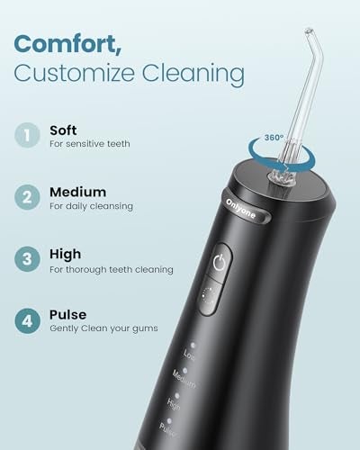 Onlyone Water Dental Flosser, 300ML Portable Oral Irrigator for Teeth, 4 Modes and 5 Jet Tips,Rechargeable Irrigation Cleaner,Electric Flossing Machine Power Flossers & Irrigator Accessories Black - Image 3