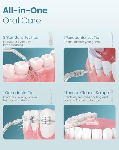 Onlyone Water Dental Flosser, 300ML Portable Oral Irrigator for Teeth, 4 Modes and 5 Jet Tips,Rechargeable Irrigation Cleaner,Electric Flossing Machine Power Flossers & Irrigator Accessories Black - Image 4