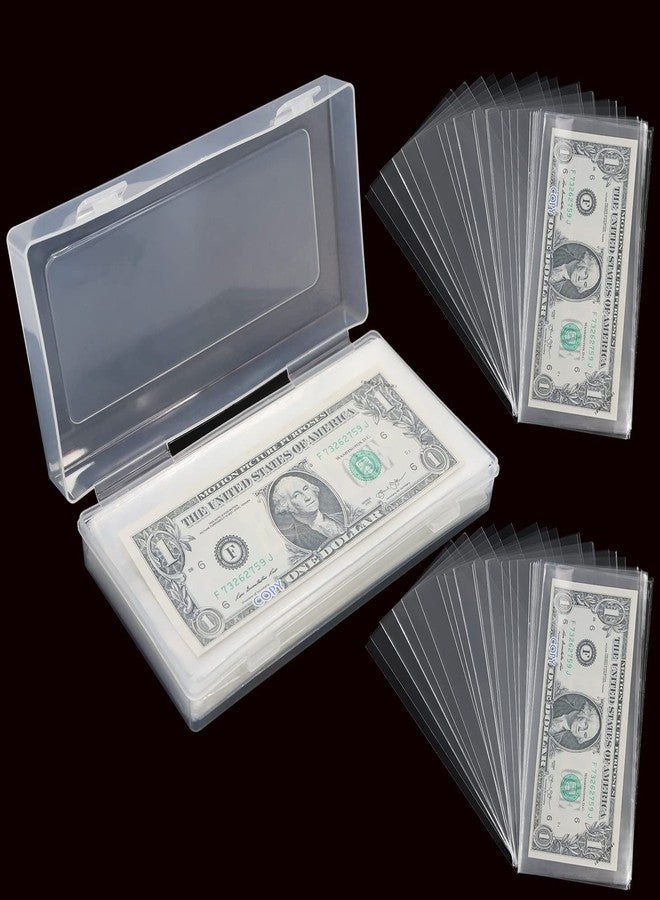 VOCHIC 200 Pieces Currency Sleeves, 6.8 x 3.18 inch Dollar Bill Holder with Storage Case for Collectors, Dollar Coin Holder, Clear Plastic Paper Money Sleeves Organizer for Bills, Banknotes,Stamp Paper - Image 1