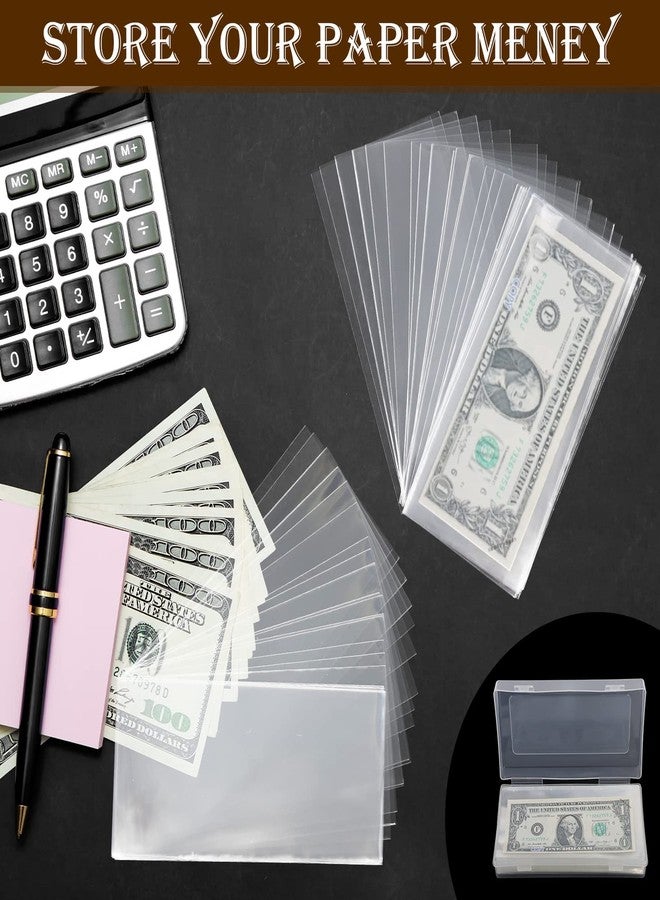 VOCHIC 200 Pieces Currency Sleeves, 6.8 x 3.18 inch Dollar Bill Holder with Storage Case for Collectors, Dollar Coin Holder, Clear Plastic Paper Money Sleeves Organizer for Bills, Banknotes,Stamp Paper - Image 5