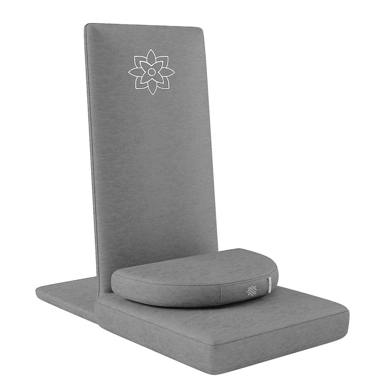 Mindful Modern Folding Pro Meditation Chair Adjustable Meditation Seat with Back Support and Half Moon Buckwheat Meditation Cushion Comfortable Mindfulness Living Room Floor Chair
