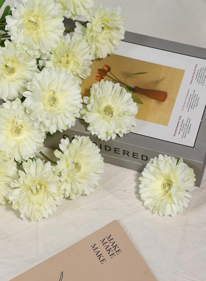 Coferset 6pcs Artificial Silk Mums Flowers Realistic Chrysanthemum Stems 22" Fake Gerbera Daisy for DIY Bouquet Centerpieces Floral Arrangements Vase Fillers Wedding Shower Decorations(Light Yellow) - Image 3