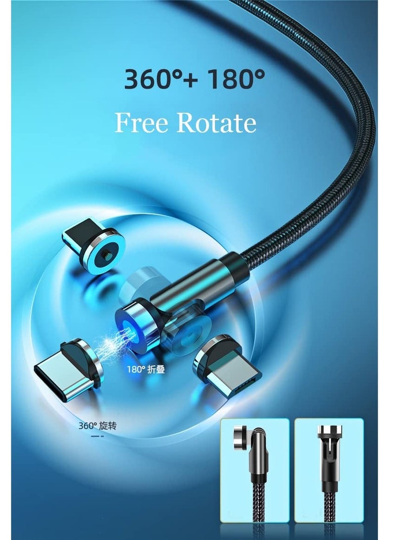 Loquat Rotate Magnetic Charging Cable,  540 Degree Rotating 3 in 1 Phone Charger Cable with LED Light 90 Degree Angle Connector, Compatible with Micro USB, Type C, IProduct and Most Devices (Black) - Image 3