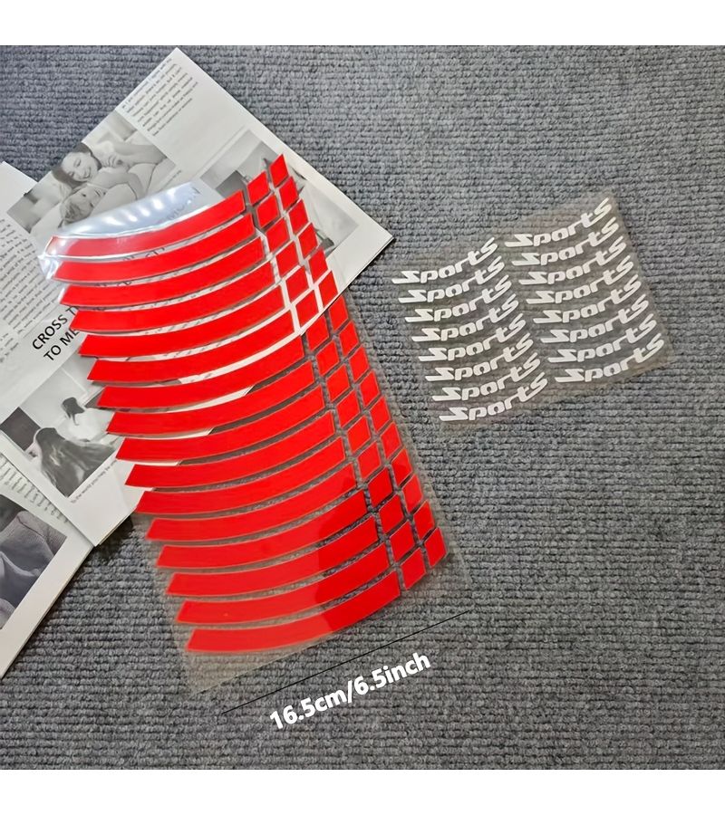Red Reflective Motorcycle Wheel Hub Stickers Car PVC Waterproof Sports Lettering Decals 16pcs Set - Image 2