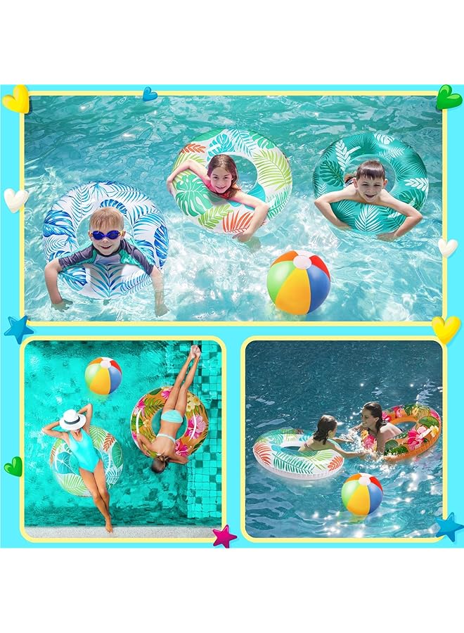 KASTWAVE Swimming Rings 7Pcs Luau Pool Floats Hawaiian Swimming Rings With 13.5" Beach Balls Inflatable Tubes Floaties Toys For Kids Adults - Image 2
