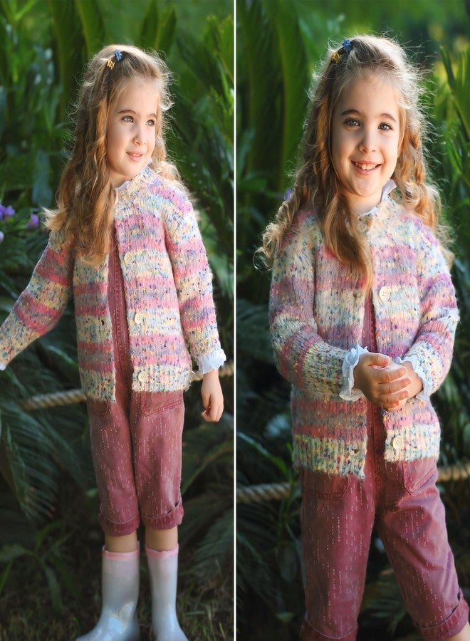 Curipeer Baby Girls Knitted Cardigan Sweater Rainbow Design Stripe Toddler Outwear Sweaters for Autumn and Spring 4T - Image 2