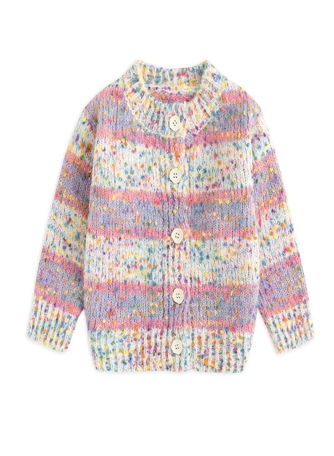 Curipeer Baby Girls Knitted Cardigan Sweater Rainbow Design Stripe Toddler Outwear Sweaters for Autumn and Spring 4T - Image 1