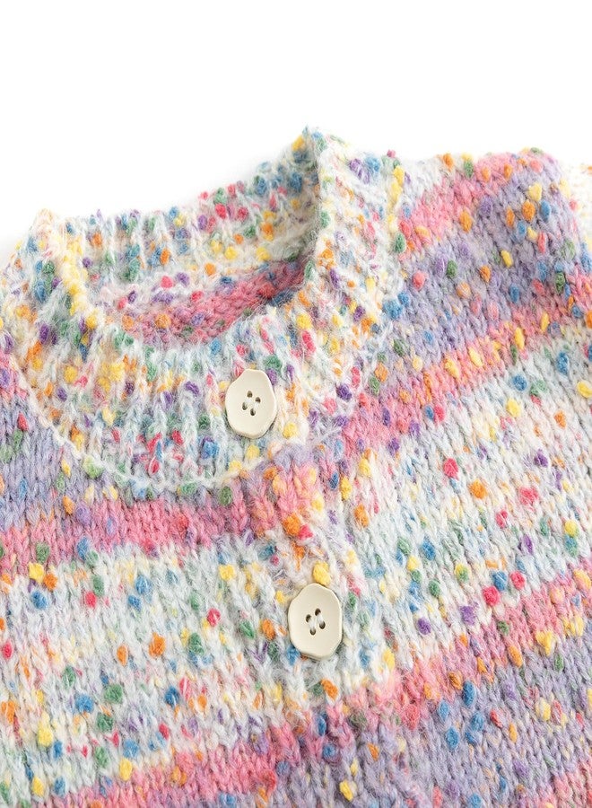Curipeer Baby Girls Knitted Cardigan Sweater Rainbow Design Stripe Toddler Outwear Sweaters for Autumn and Spring 4T - Image 5