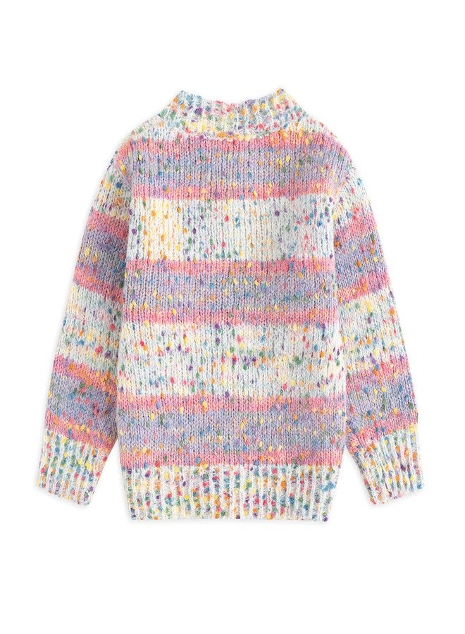 Curipeer Baby Girls Knitted Cardigan Sweater Rainbow Design Stripe Toddler Outwear Sweaters for Autumn and Spring 4T - Image 3