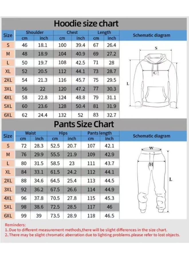 REOCLE Men's 2 Pcs Hoodie Set Sweatshirt Suit 3D Printed Long Sleeve Hoodie with Zipper Trackpant Casual Suit - Image 4