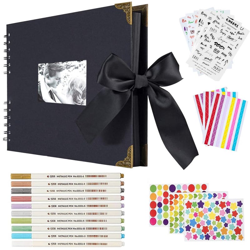 HASTHIP HASTHIP® DIY Scrapbook Photo Album Kit, Anniversary Gift for Couple Special, A4 DIY Wedding Album Set with Color Stickers, Color Pen, Graduations Album Memory Photo Album, 80Pages/40Sheet - Image 1