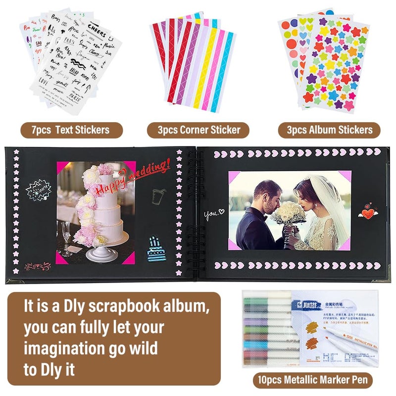 HASTHIP HASTHIP® DIY Scrapbook Photo Album Kit, Anniversary Gift for Couple Special, A4 DIY Wedding Album Set with Color Stickers, Color Pen, Graduations Album Memory Photo Album, 80Pages/40Sheet - Image 3