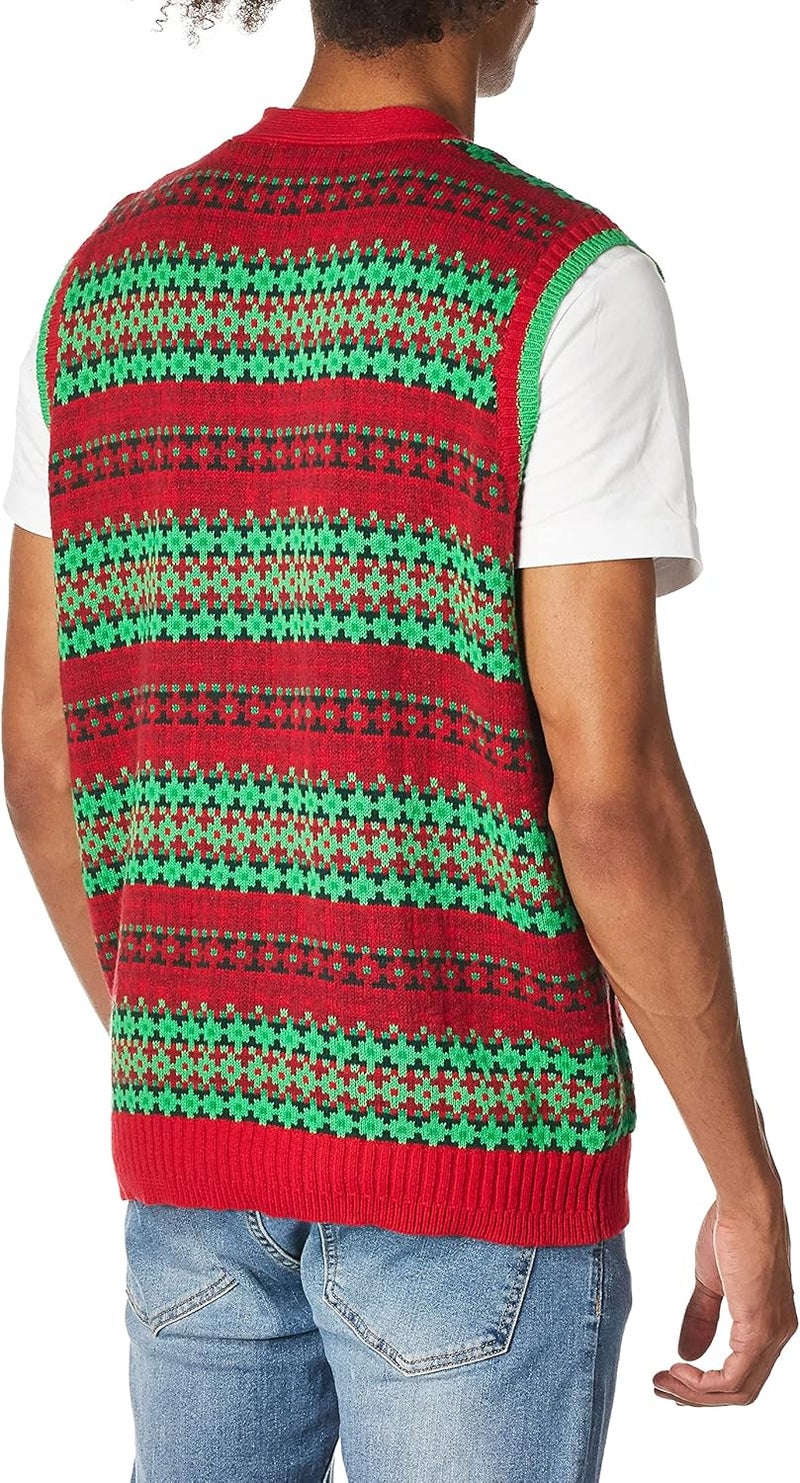 Blizzard Bay Men's Santa Motorcycle Cardi Vest - Red/Green - Image 3
