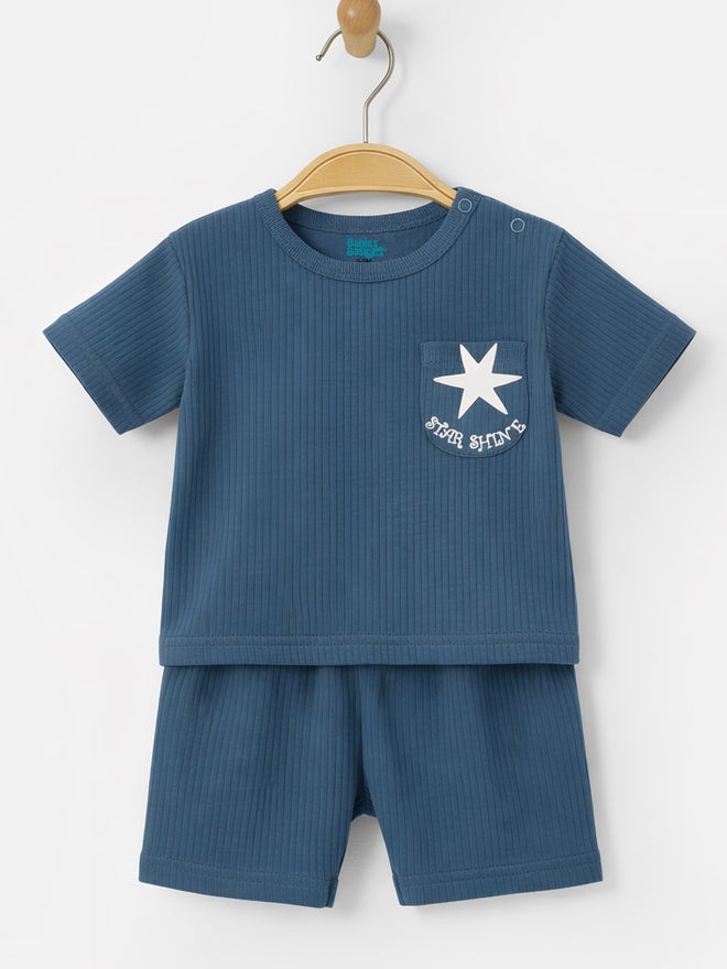 Babies Basic Premium Ribbed Cotton Short Sleeves T-shirt and Plain Shorts Set - Image 4