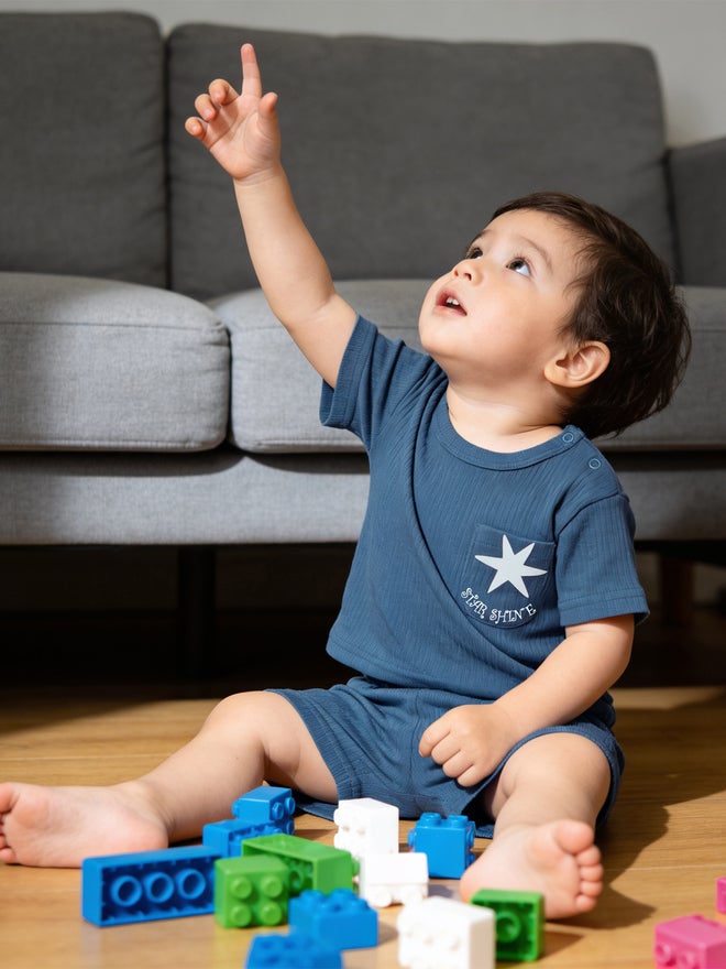 Babies Basic Premium Ribbed Cotton Short Sleeves T-shirt and Plain Shorts Set - Image 2