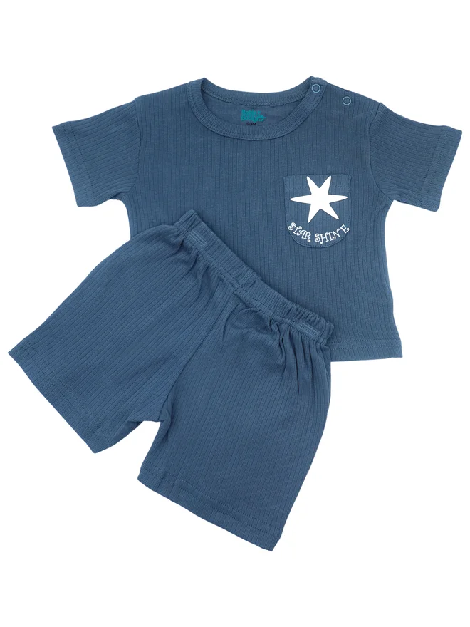 بابيز_بيسك Babies Basic Premium Ribbed Cotton Short Sleeves T-shirt and Plain Shorts Set