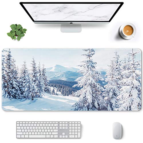 Auhoahsil Large Gaming Mouse Pad, Ice and Snow Theme XXL 35.4 x 15.7 in Desk Pad Stitched Non-Slip Rubber Long Computer Mousepad Thin Extended Full Size Desk Mat for Desktop, Laptop, Wireless Mice - Image 1