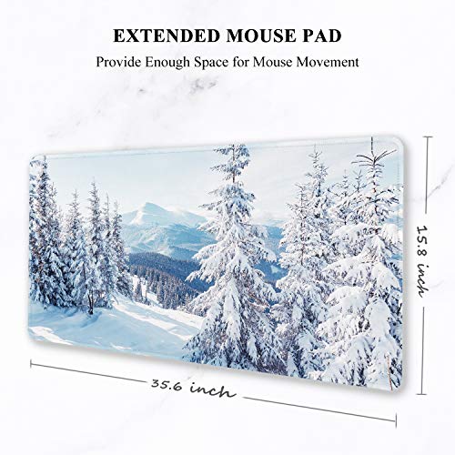 Auhoahsil Large Gaming Mouse Pad, Ice and Snow Theme XXL 35.4 x 15.7 in Desk Pad Stitched Non-Slip Rubber Long Computer Mousepad Thin Extended Full Size Desk Mat for Desktop, Laptop, Wireless Mice - Image 2