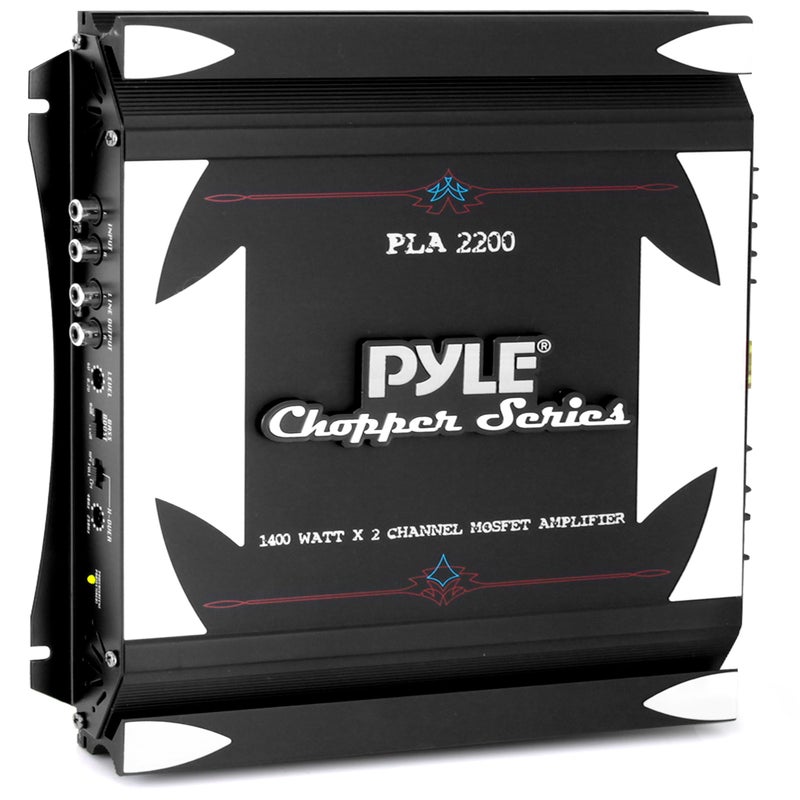 Pyle 2 Channel Car Stereo Amplifier 1400W Dual Channel Bridgeable High Power MOSFET Audio Sound Auto Small Speaker Amp w Crossover Bass Boost Control Gold Plated RCA Input Output Black PLA2200