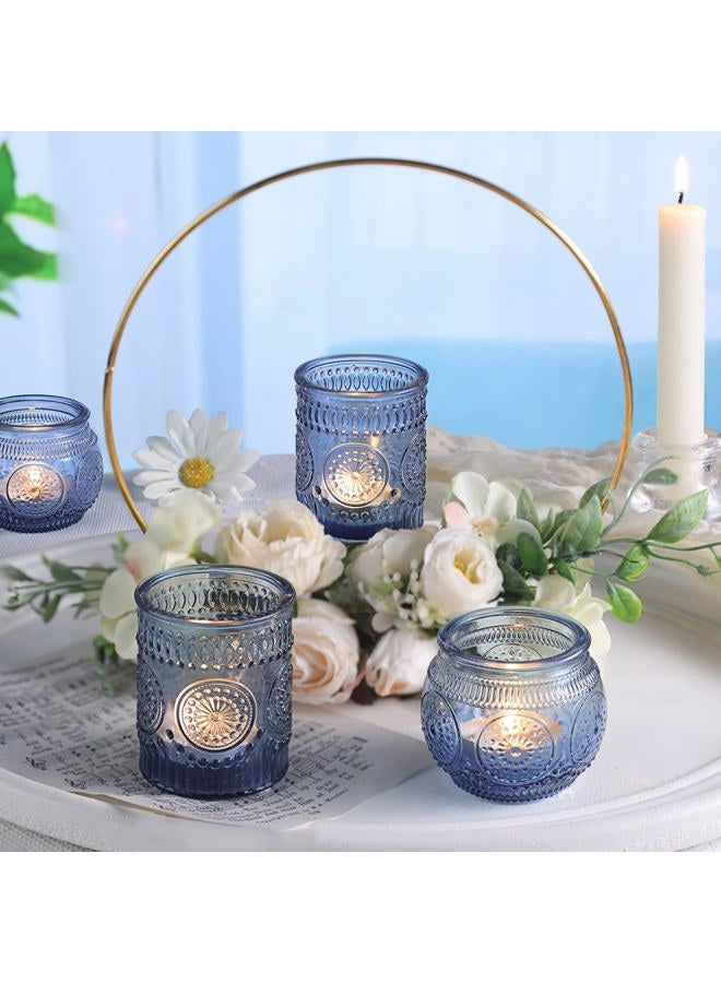 DARJEN 12Pcs Blue Votive Candle Holders - Votive Candle Holders Bulk, Glass Candle Holder for Party Decoration, Tea Lights Candle Holders for Wedding - Image 2