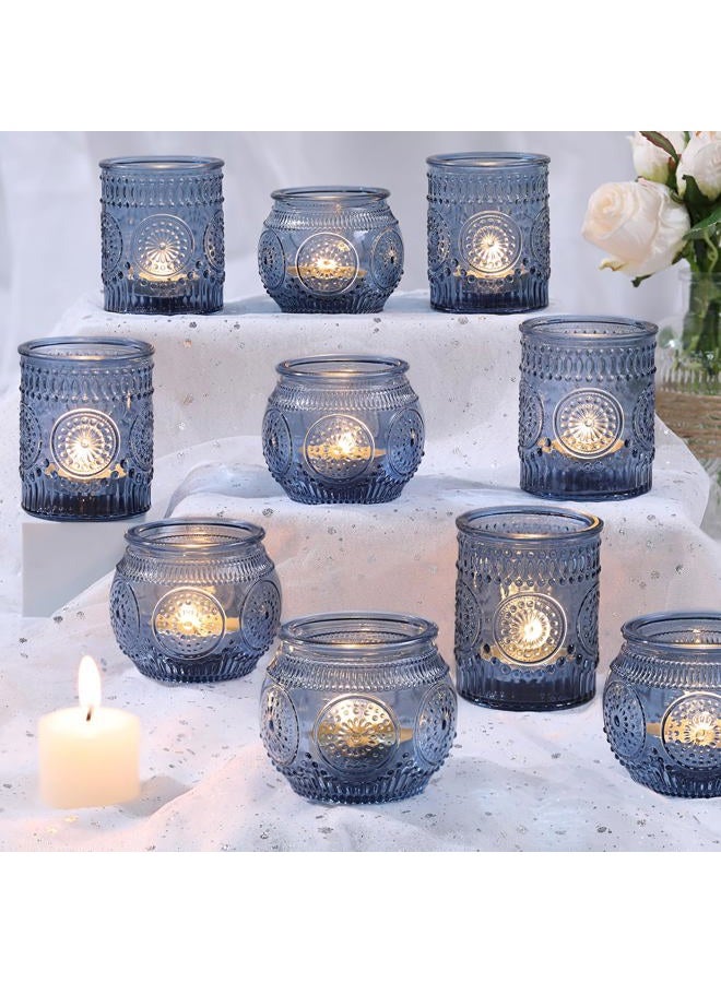 DARJEN 12Pcs Blue Votive Candle Holders - Votive Candle Holders Bulk, Glass Candle Holder for Party Decoration, Tea Lights Candle Holders for Wedding - Image 1