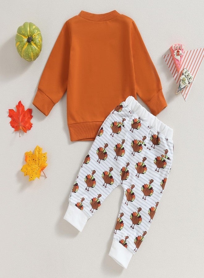 DNOMAID YZARC Toddler Baby Boy Thanksgiving Outfit Gobble Letters Long Sleeve Sweatshirt Turkey Print Pants Set 2Pcs Clothes (orange, 2-3 Years) - Image 3