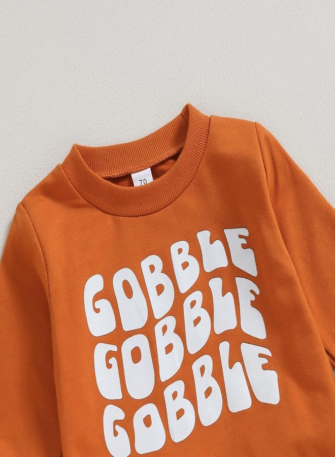 DNOMAID YZARC Toddler Baby Boy Thanksgiving Outfit Gobble Letters Long Sleeve Sweatshirt Turkey Print Pants Set 2Pcs Clothes (orange, 2-3 Years) - Image 4
