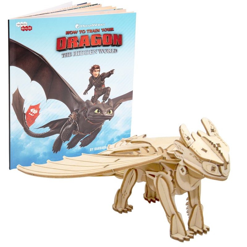 IncrediBuilds DreamWorks How to Train Your Dragon Toothless 3D Wood Puzzle & Model Figure Kit (41 Pcs) - Build & Paint Your Own 3-D Dragon Toy, No Glue Required - Gift for Kids, Teens & Adults (8+) - Image 1