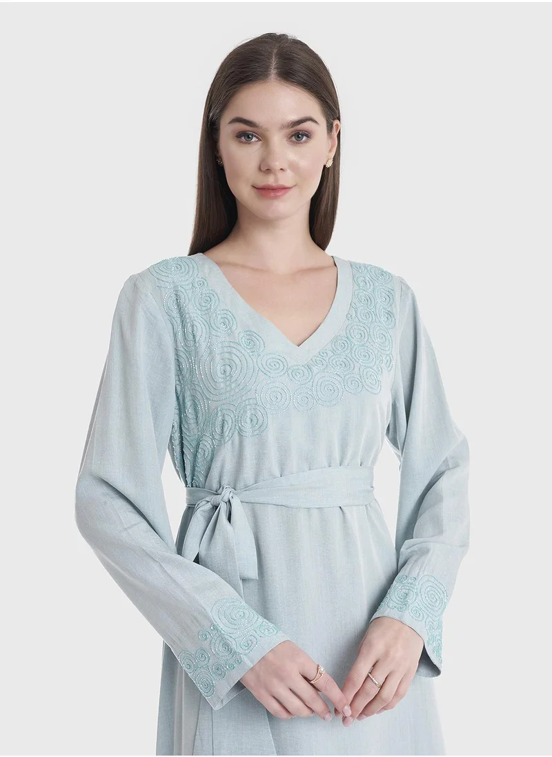 كشخة Light Blue Embroidered Dress