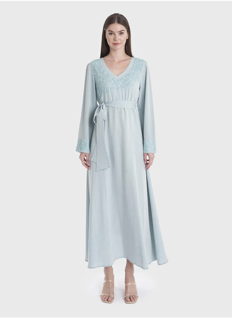 كشخة Light Blue Embroidered Dress
