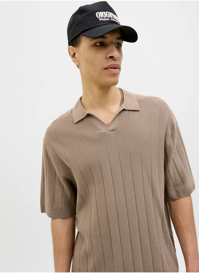 JACK & JONES Jack & Jones Striped Textured Short Sleeve Polo Shirt